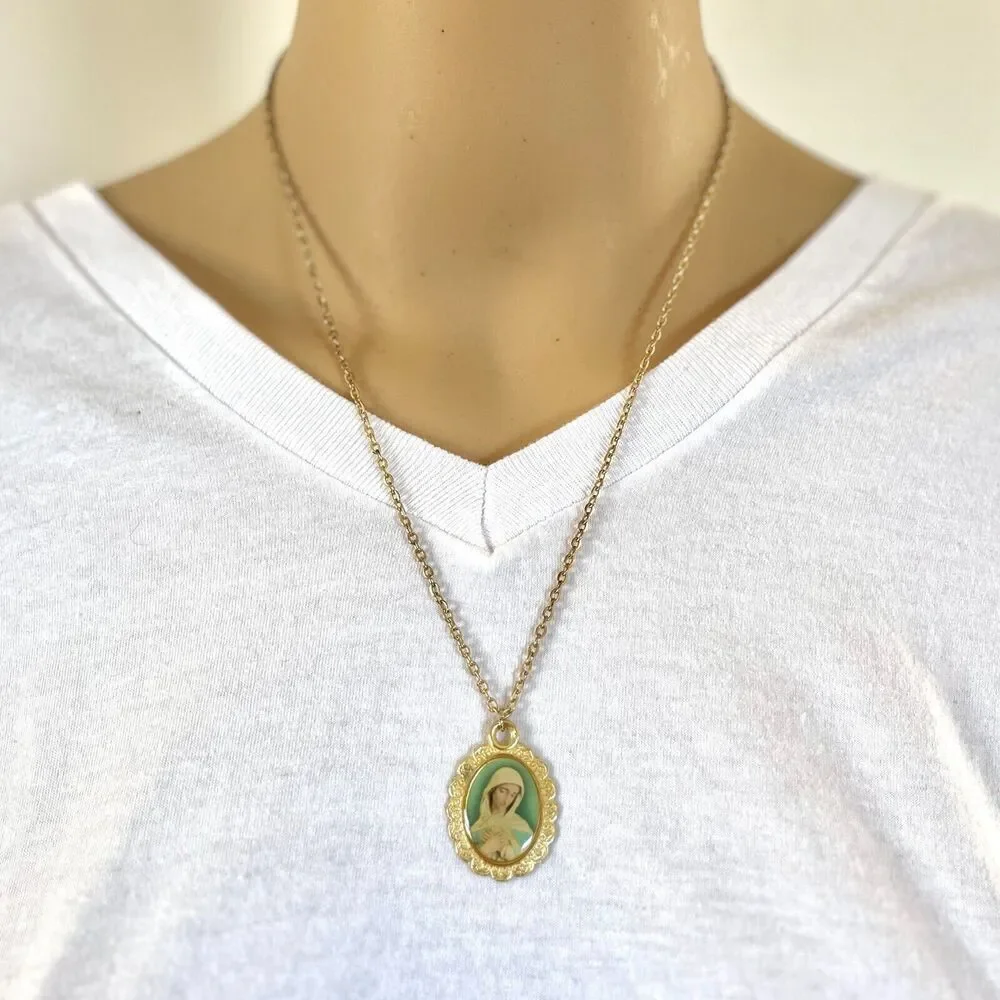 Our Lady Guadalupe Medal Gold Plated Pendant Chain Necklace Mexico Religious